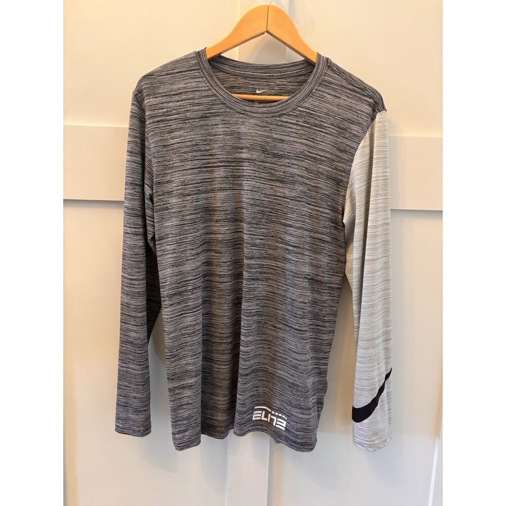 Mens Nike Elite Dri-Fit Long Sleeve Gray Black Shirt Two Tone Athletic Fit Sz S